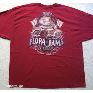 Gildan 3XL Flora-Bama Motorcycle Graphic T-Shirt 100% Cotton Maroon Back Print